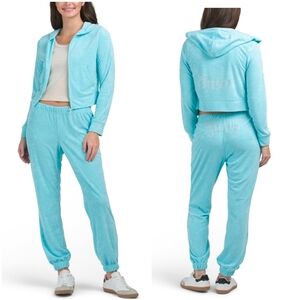 💙▪️JUICY COUTURE ▪️2pc Towel Terry Jacket Jogger Set Original Rhinestone Logo